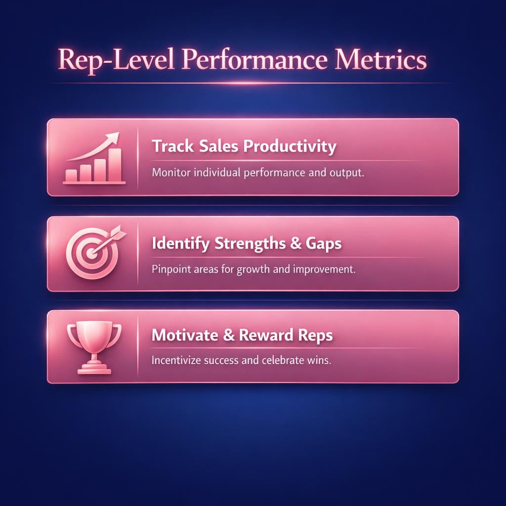Rep-Level Performance Metrics — key stats, steps and framework infographic for B2B revenue teams | Revspire