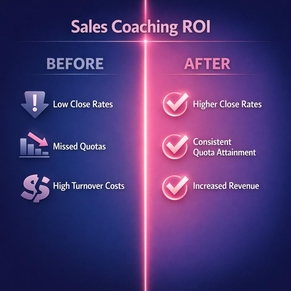 Sales Coaching ROI — key stats, steps and framework infographic for B2B revenue teams | Revspire