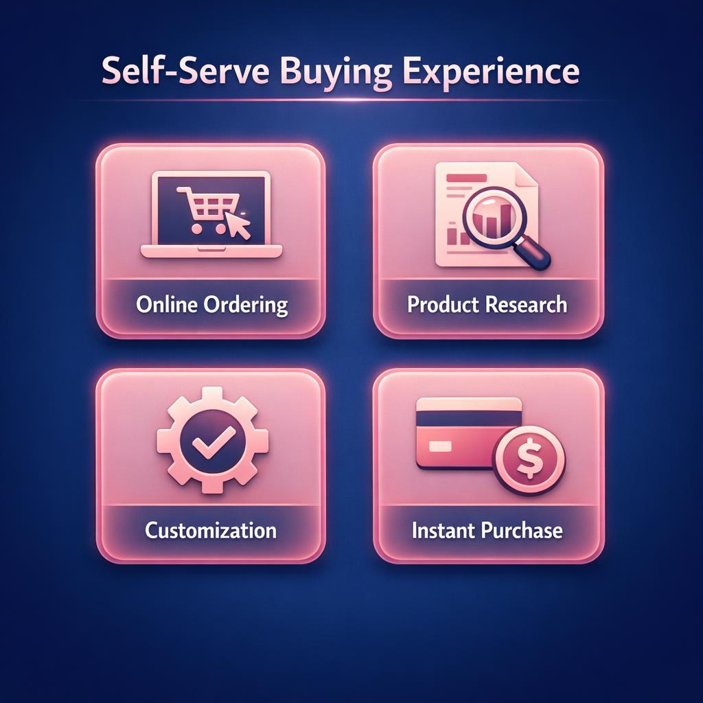 Self-Serve Buying Experience — key stats, steps and framework infographic for B2B revenue teams | Revspire