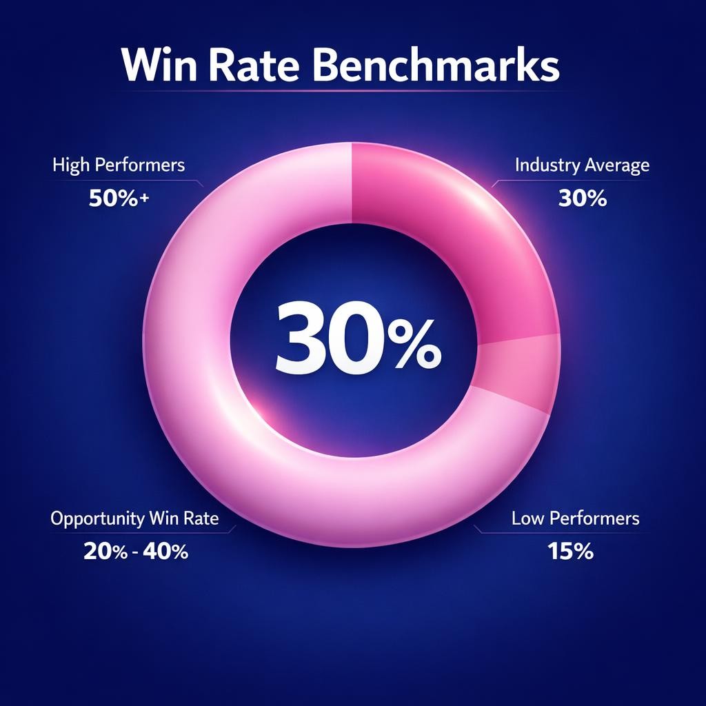 Win Rate Benchmarks — key stats, steps and framework infographic for B2B revenue teams | Revspire