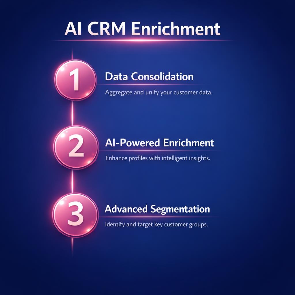 AI CRM Enrichment — key stats, steps and framework infographic for B2B revenue teams | Revspire