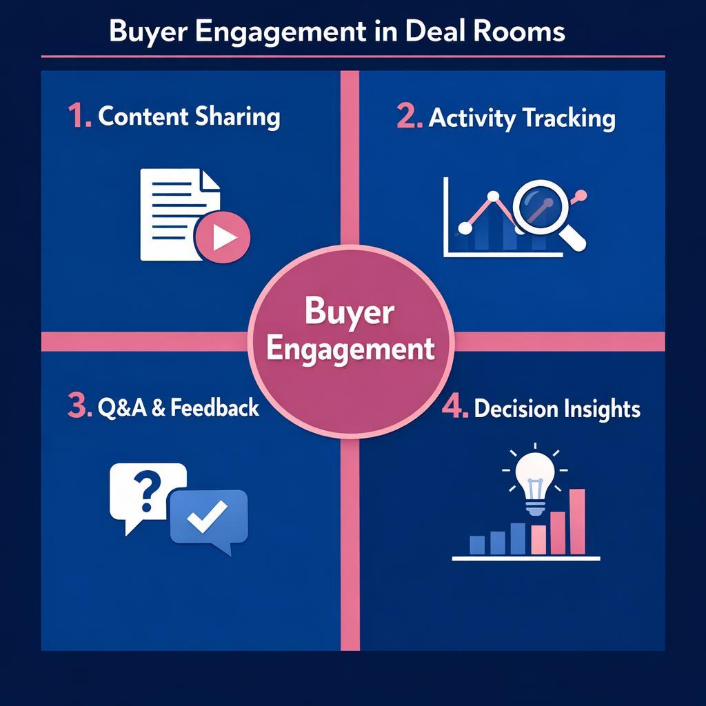 Buyer Engagement in Deal Rooms — key stats, steps and framework infographic for B2B revenue teams | Revspire
