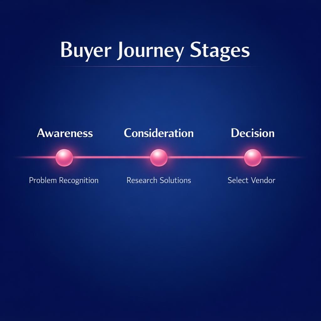 Buyer Journey Stages — key stats, steps and framework infographic for B2B revenue teams | Revspire