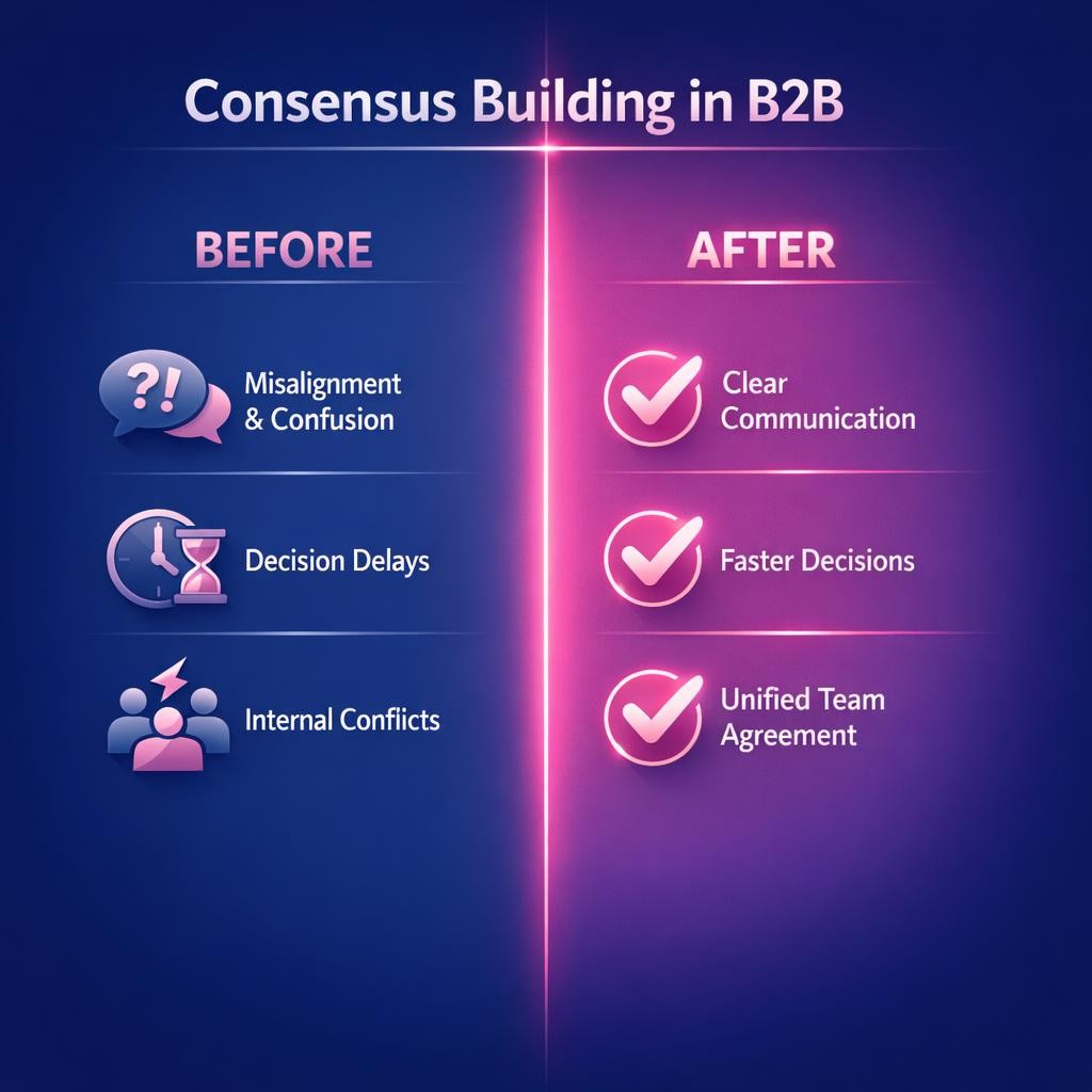 Consensus Building in B2B — key stats, steps and framework infographic for B2B revenue teams | Revspire