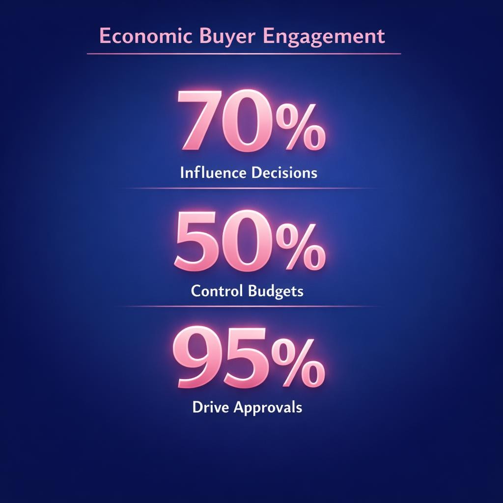 Economic Buyer Engagement — key stats, steps and framework infographic for B2B revenue teams | Revspire