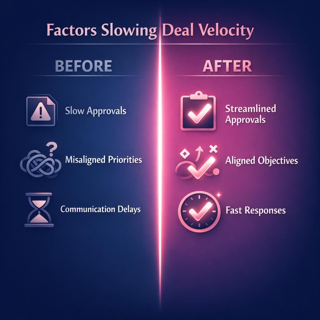 Factors Slowing Deal Velocity — key stats, steps and framework infographic for B2B revenue teams | Revspire