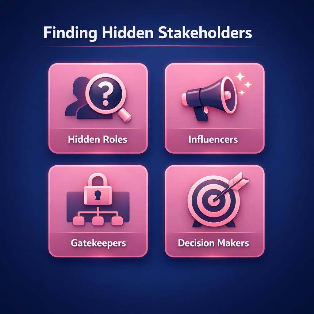 Finding Hidden Stakeholders — key stats, steps and framework infographic for B2B revenue teams | Revspire