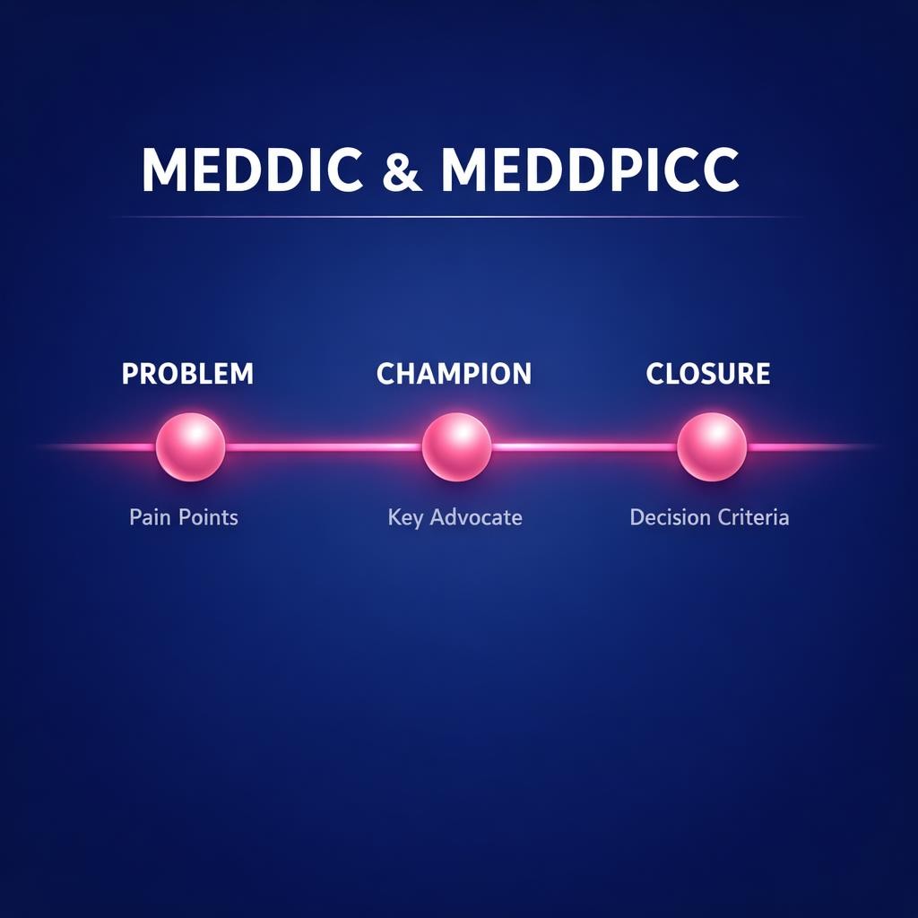 MEDDIC and MEDDPICC — key stats, steps and framework infographic for B2B revenue teams | Revspire