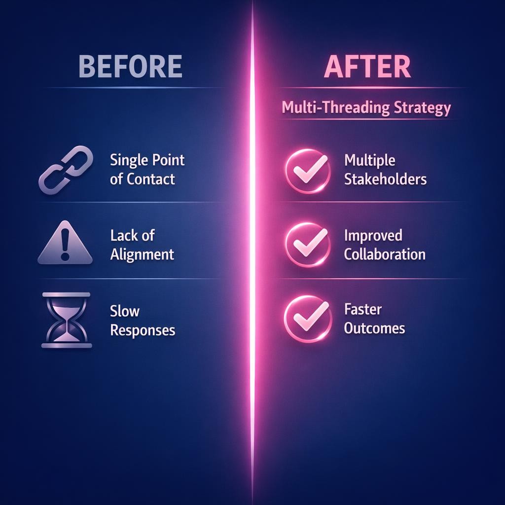 Multi-Threading Strategy — key stats, steps and framework infographic for B2B revenue teams | Revspire