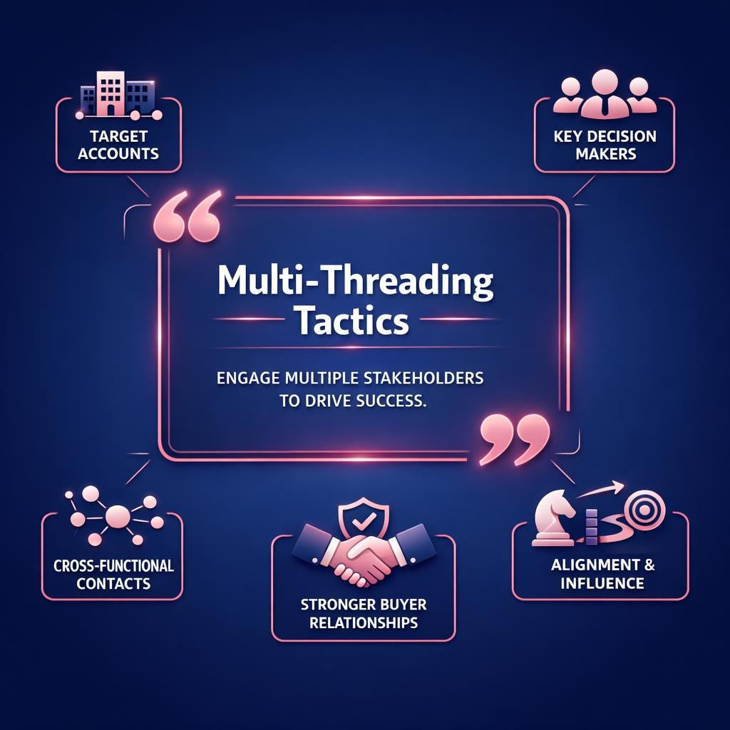 Multi-Threading Tactics — key stats, steps and framework infographic for B2B revenue teams | Revspire