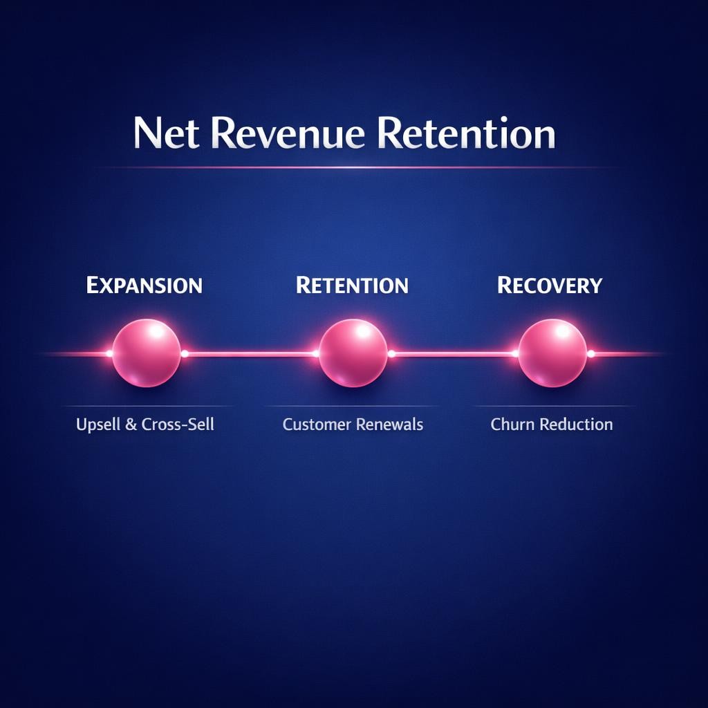 Net Revenue Retention — key stats, steps and framework infographic for B2B revenue teams | Revspire