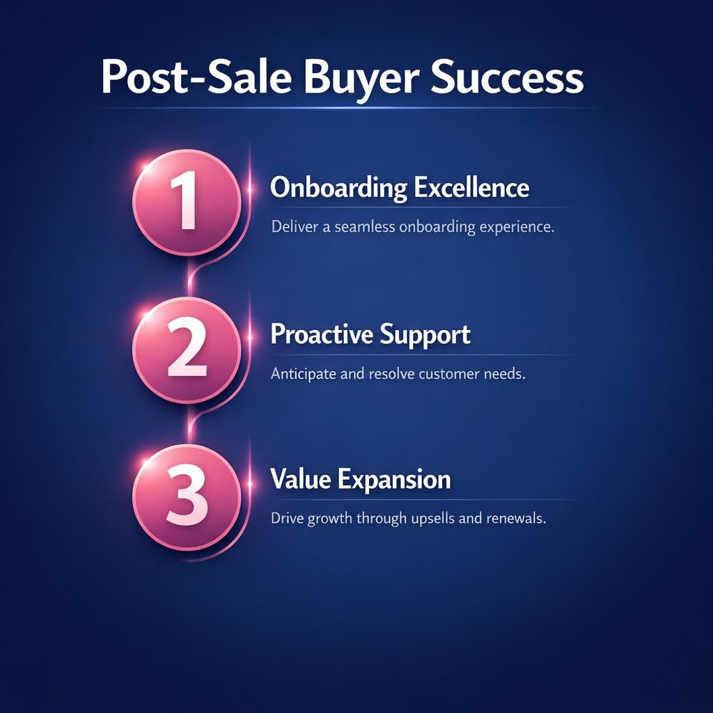 Post-Sale Buyer Success — key stats, steps and framework infographic for B2B revenue teams | Revspire