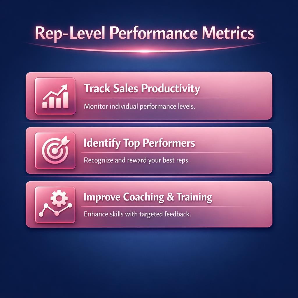 Rep-Level Performance Metrics — key stats, steps and framework infographic for B2B revenue teams | Revspire