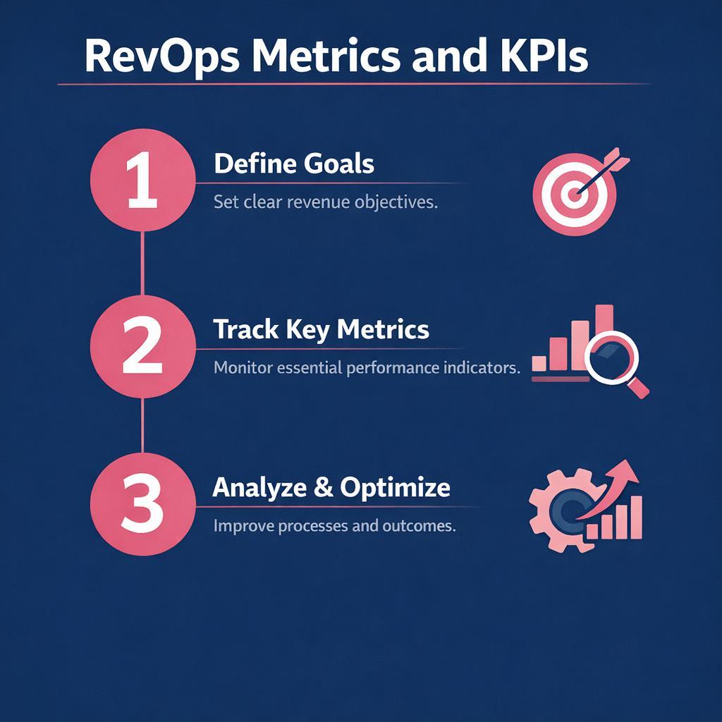 RevOps Metrics and KPIs — key stats, steps and framework infographic for B2B revenue teams | Revspire