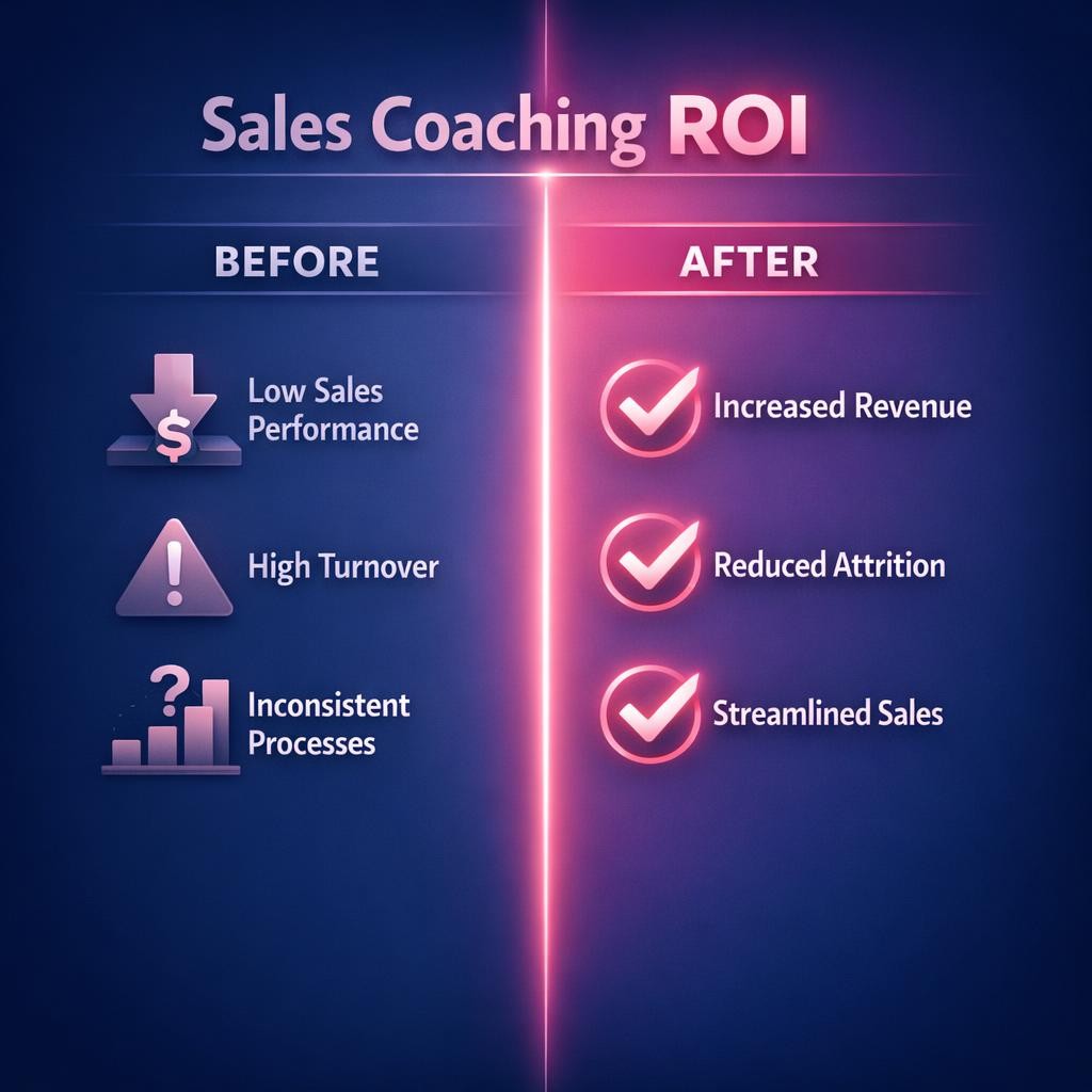 Sales Coaching ROI — key stats, steps and framework infographic for B2B revenue teams | Revspire