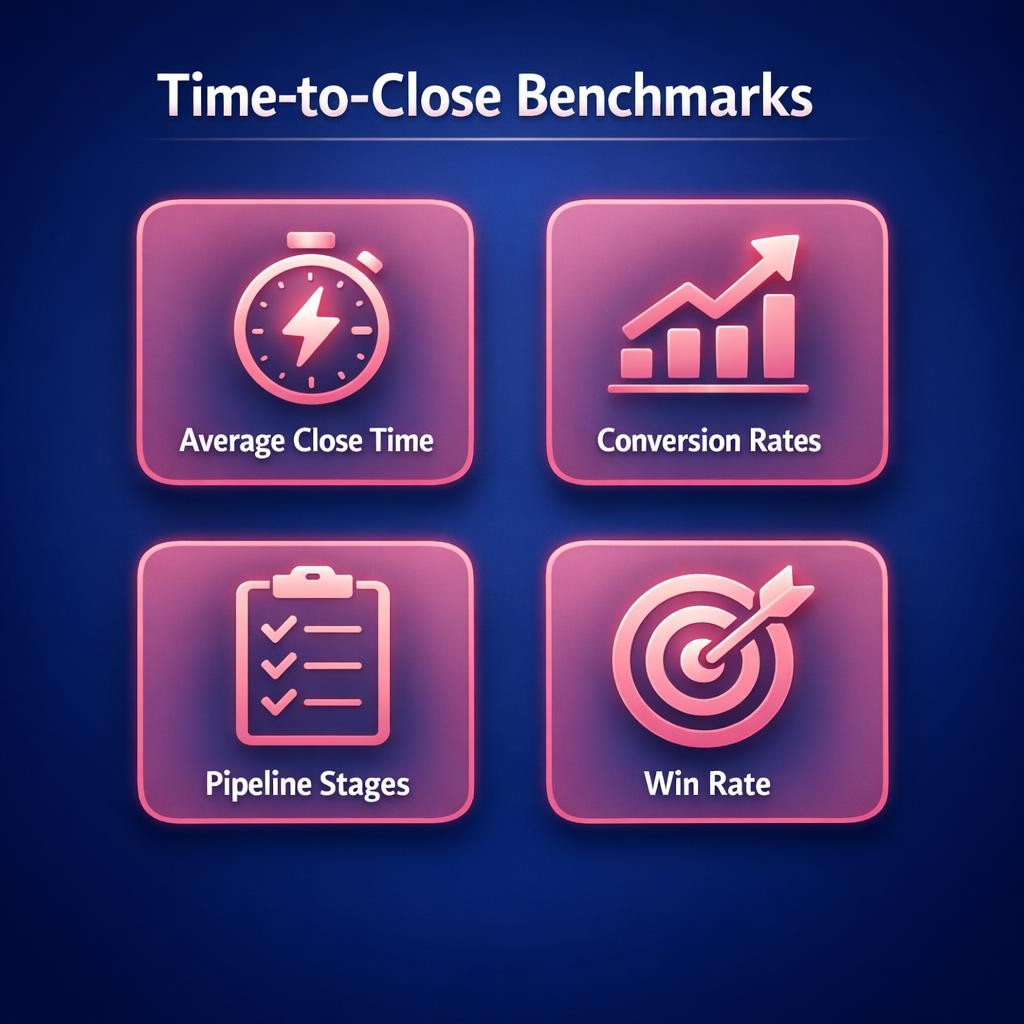 Time-to-Close Benchmarks — key stats, steps and framework infographic for B2B revenue teams | Revspire