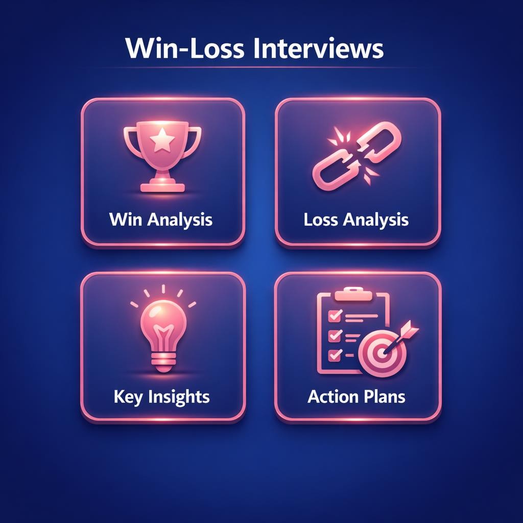 Win-Loss Interviews — key stats, steps and framework infographic for B2B revenue teams | Revspire