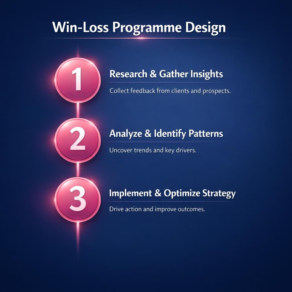 Win-Loss Programme Design — key stats, steps and framework infographic for B2B revenue teams | Revspire