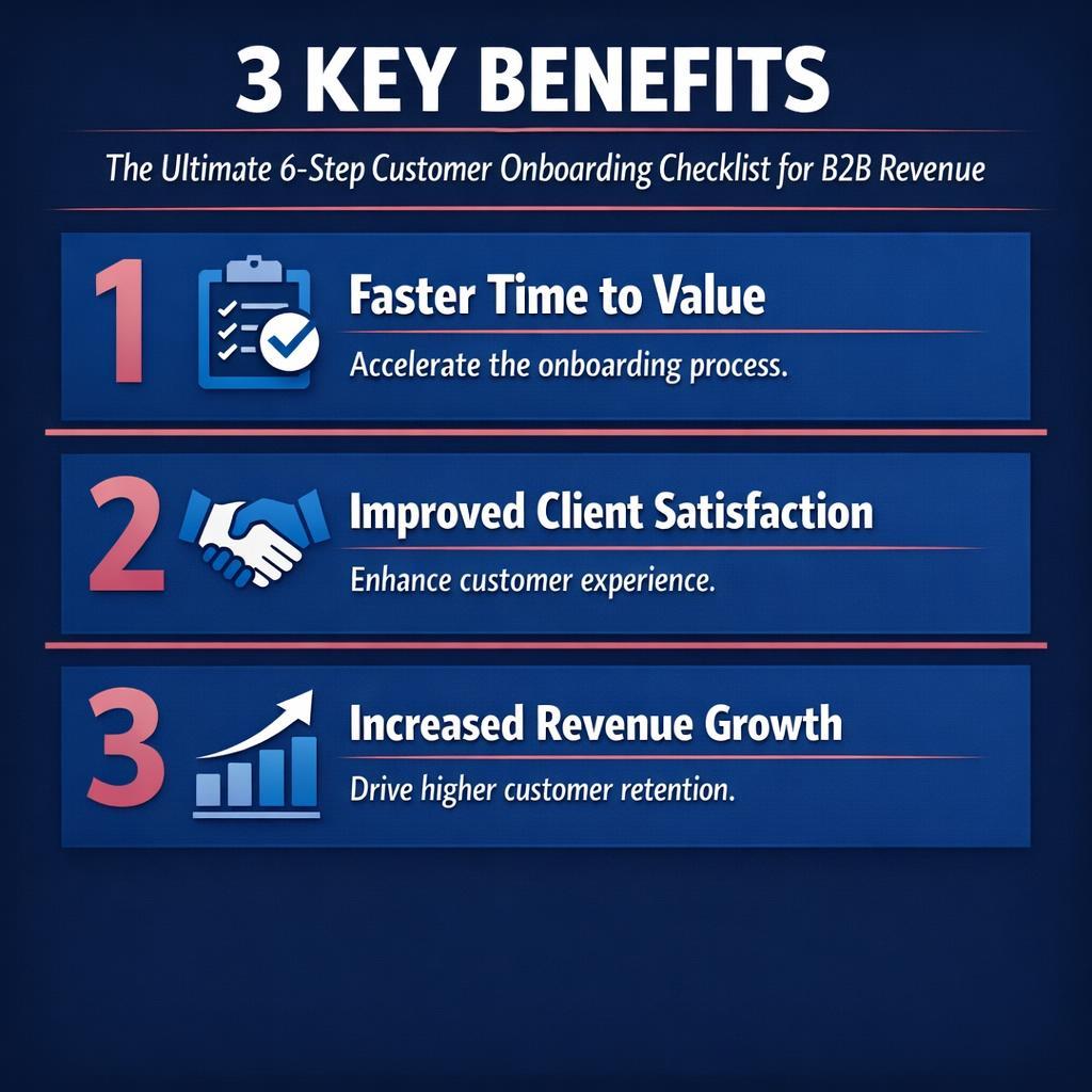 The Ultimate 6-Step Customer Onboarding Checklist for — key stats, steps and framework infographic for B2B revenue teams | Revspire