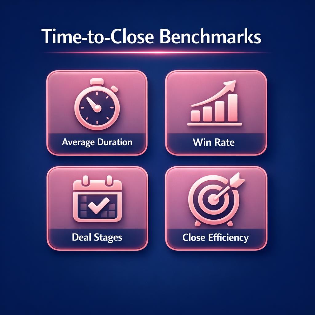 Time-to-Close Benchmarks — key stats, steps and framework infographic for B2B revenue teams | Revspire