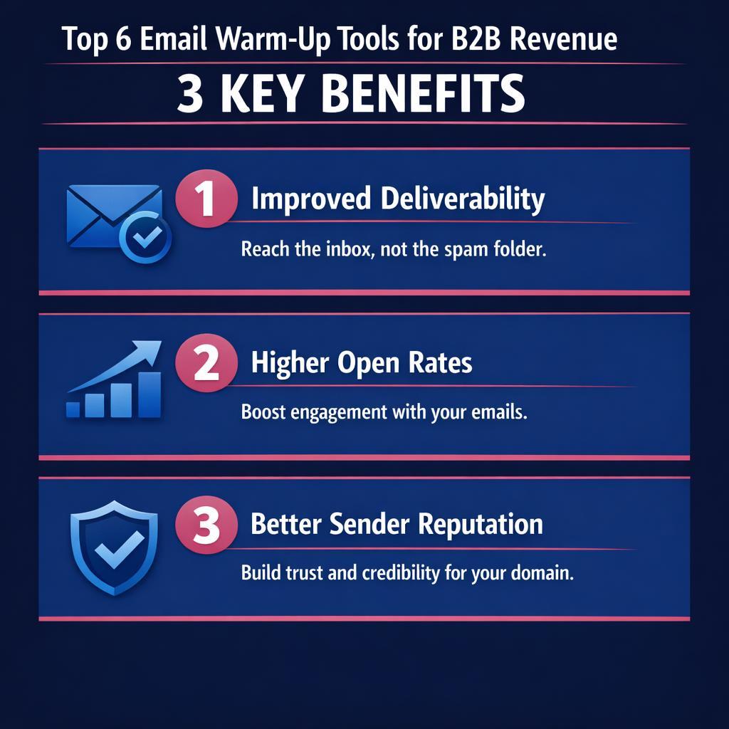 Top 6 Email Warm-Up Tools for — key stats, steps and framework infographic for B2B revenue teams | Revspire