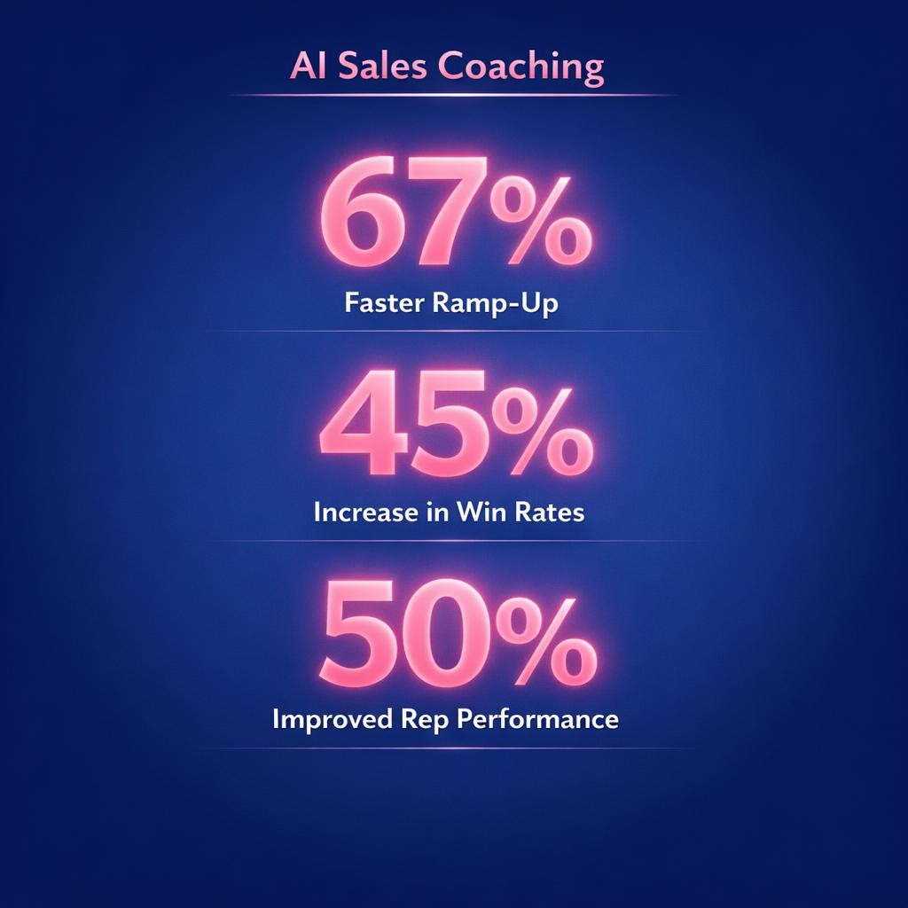 AI Sales Coaching — key stats, steps and framework infographic for B2B revenue teams | Revspire