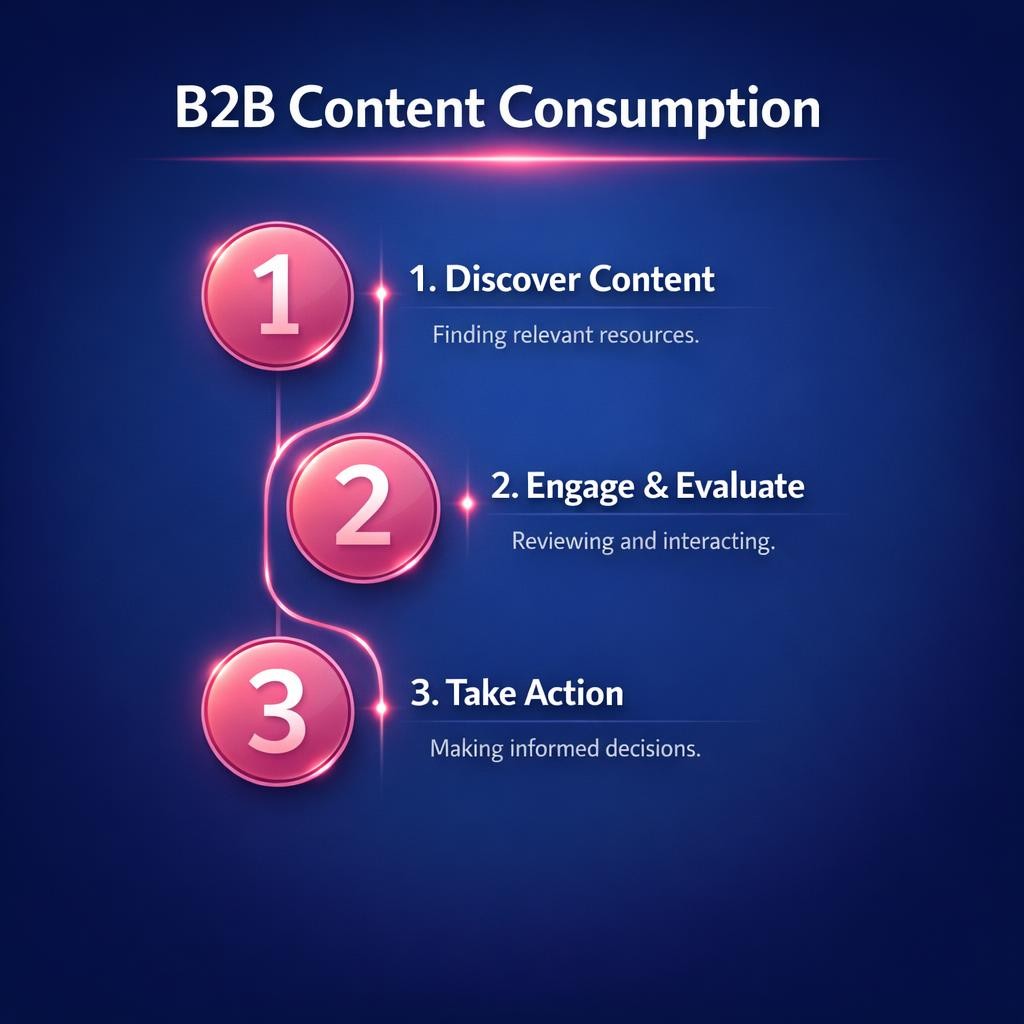 B2B Content Consumption — key stats, steps and framework infographic for B2B revenue teams | Revspire