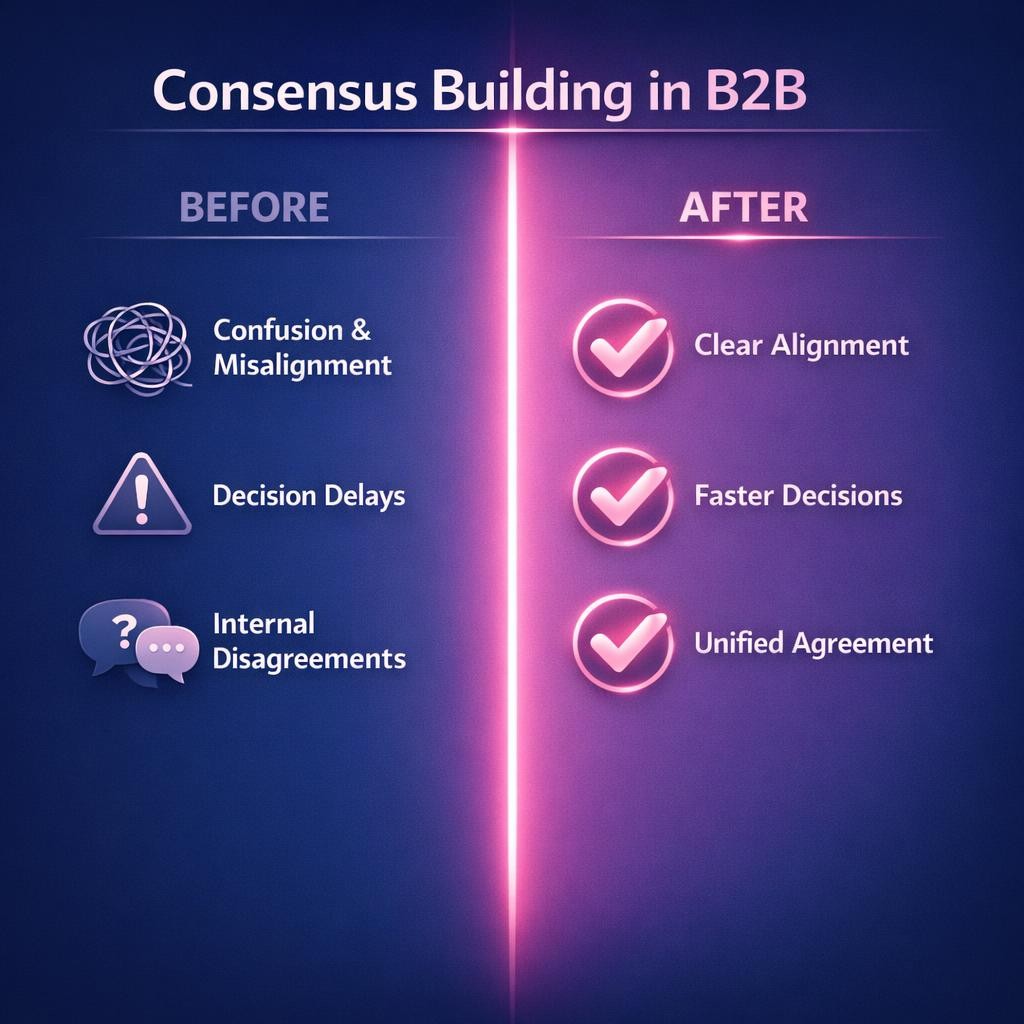 Consensus Building in B2B — key stats, steps and framework infographic for B2B revenue teams | Revspire