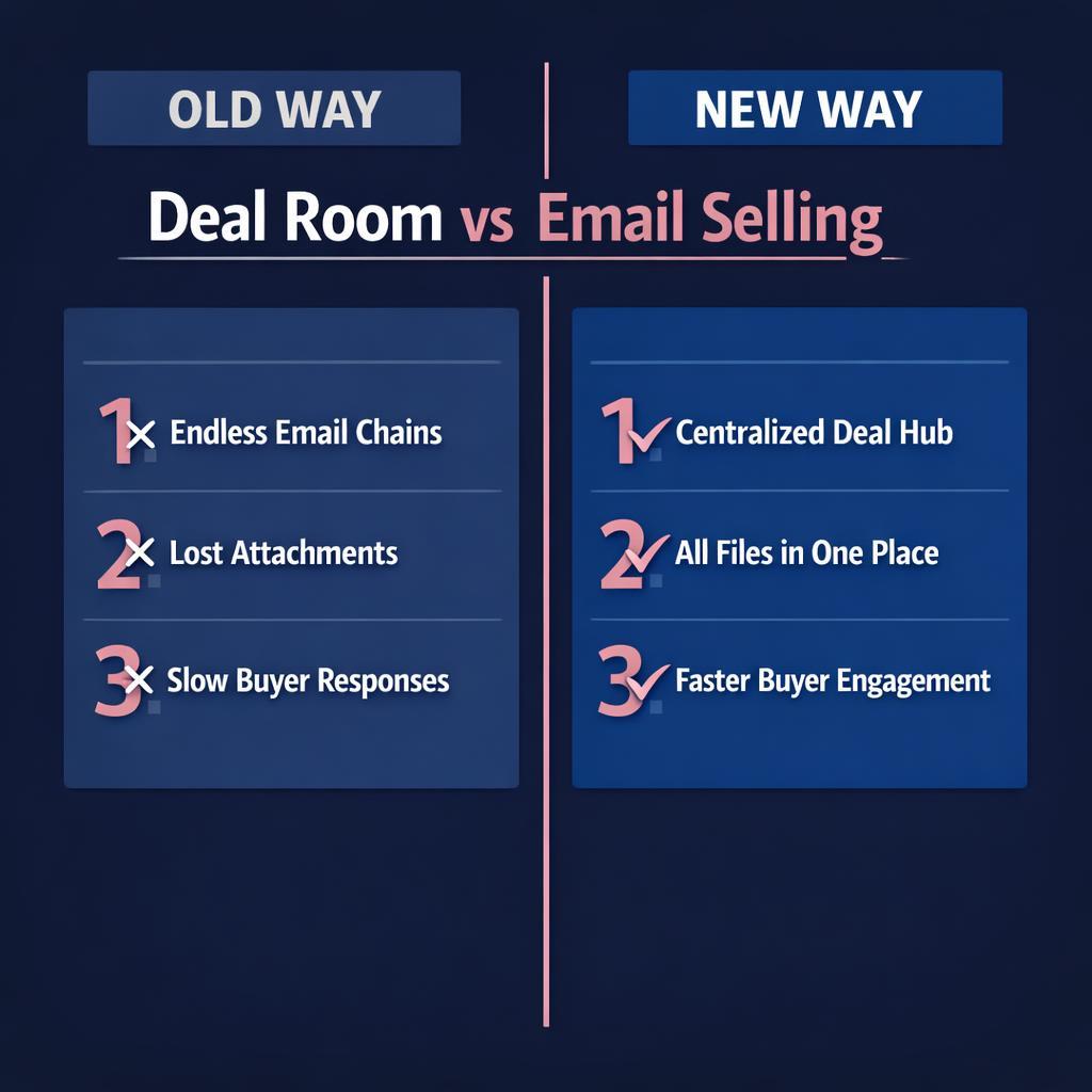 Deal Room vs Email Selling — key stats, steps and framework infographic for B2B revenue teams | Revspire