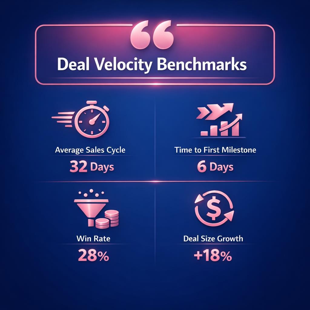 Deal Velocity Benchmarks — key stats, steps and framework infographic for B2B revenue teams | Revspire