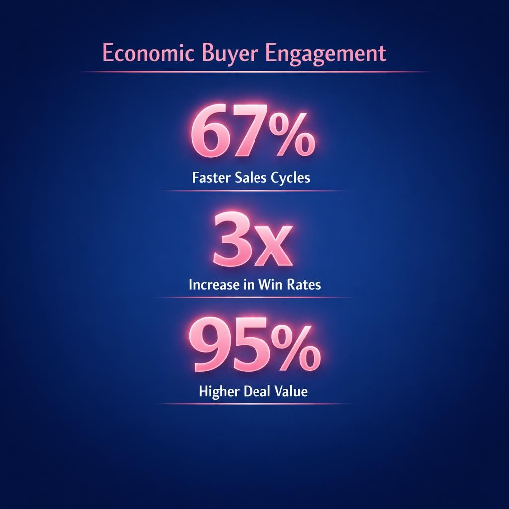 Economic Buyer Engagement — key stats, steps and framework infographic for B2B revenue teams | Revspire