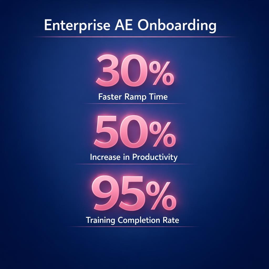 Enterprise AE Onboarding — key stats, steps and framework infographic for B2B revenue teams | Revspire