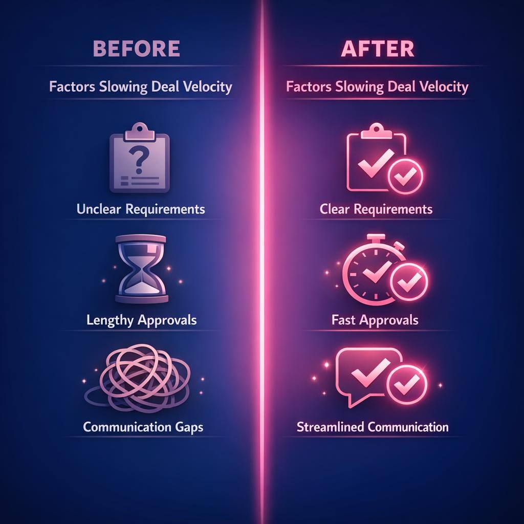 Factors Slowing Deal Velocity — key stats, steps and framework infographic for B2B revenue teams | Revspire