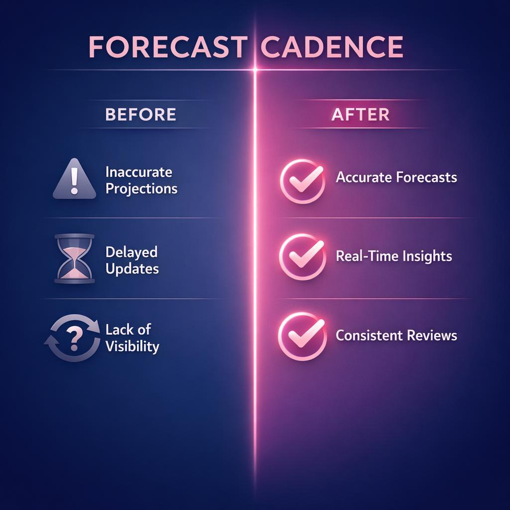 Forecast Cadence — key stats, steps and framework infographic for B2B revenue teams | Revspire