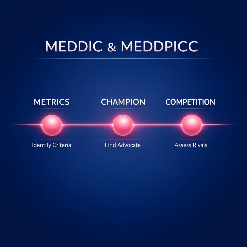 MEDDIC and MEDDPICC — key stats, steps and framework infographic for B2B revenue teams | Revspire