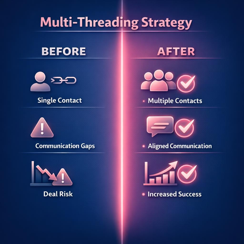 Multi-Threading Strategy — key stats, steps and framework infographic for B2B revenue teams | Revspire