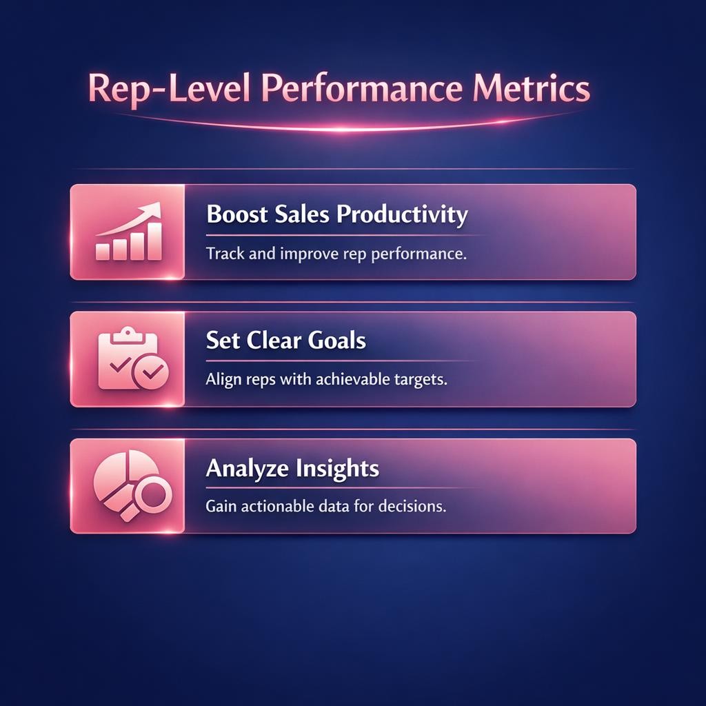 Rep-Level Performance Metrics — key stats, steps and framework infographic for B2B revenue teams | Revspire