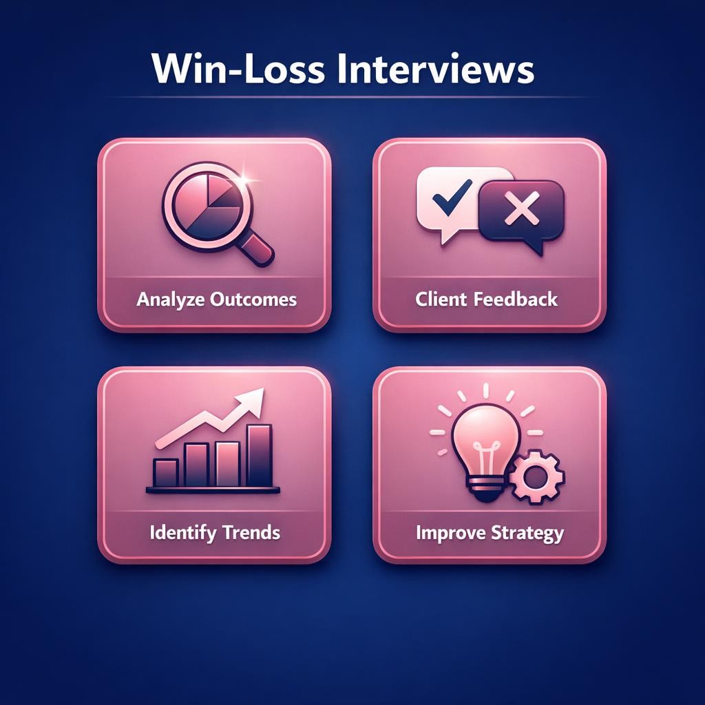 Win-Loss Interviews — key stats, steps and framework infographic for B2B revenue teams | Revspire