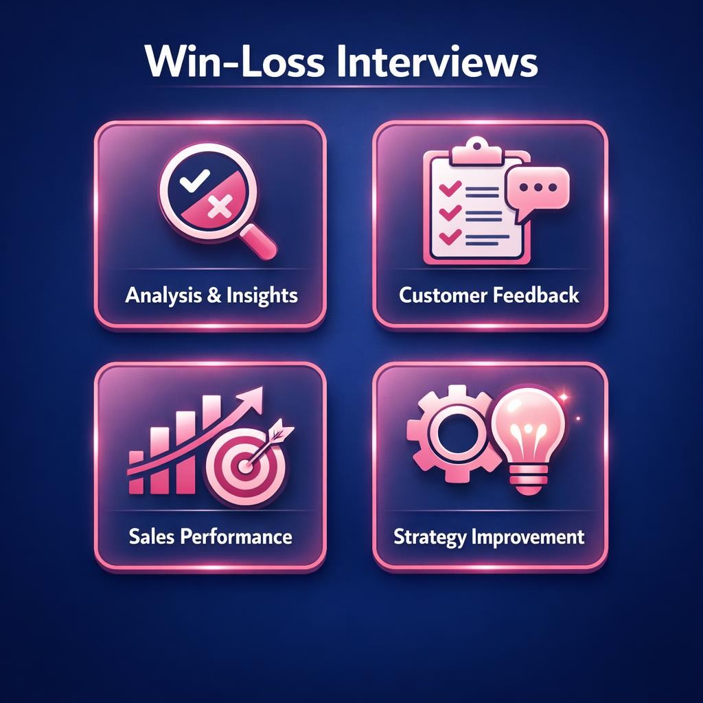 Win-Loss Interviews — key stats, steps and framework infographic for B2B revenue teams | Revspire