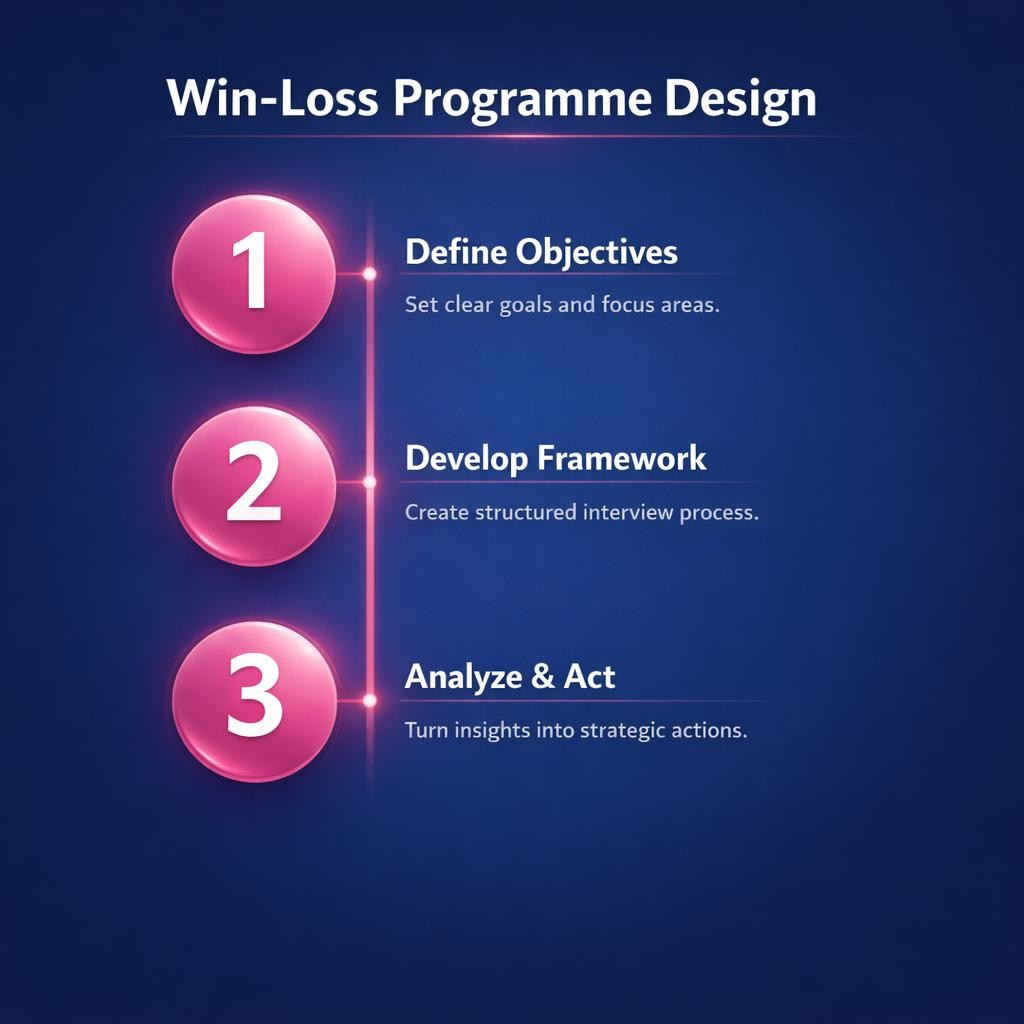 Win-Loss Programme Design — key stats, steps and framework infographic for B2B revenue teams | Revspire
