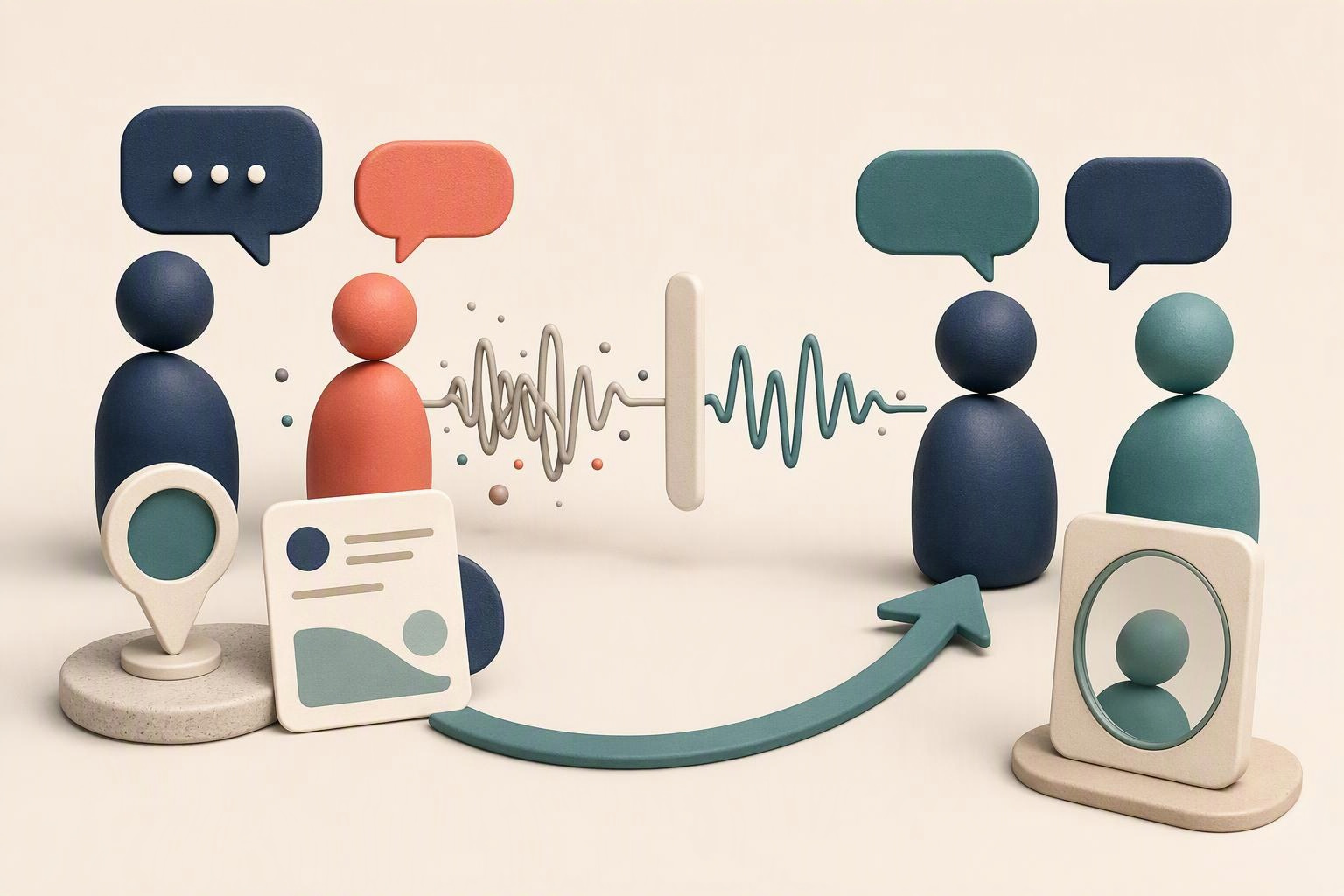 Sales role-play debrief visualized as conversation evidence, reflection, and a focused retry loop