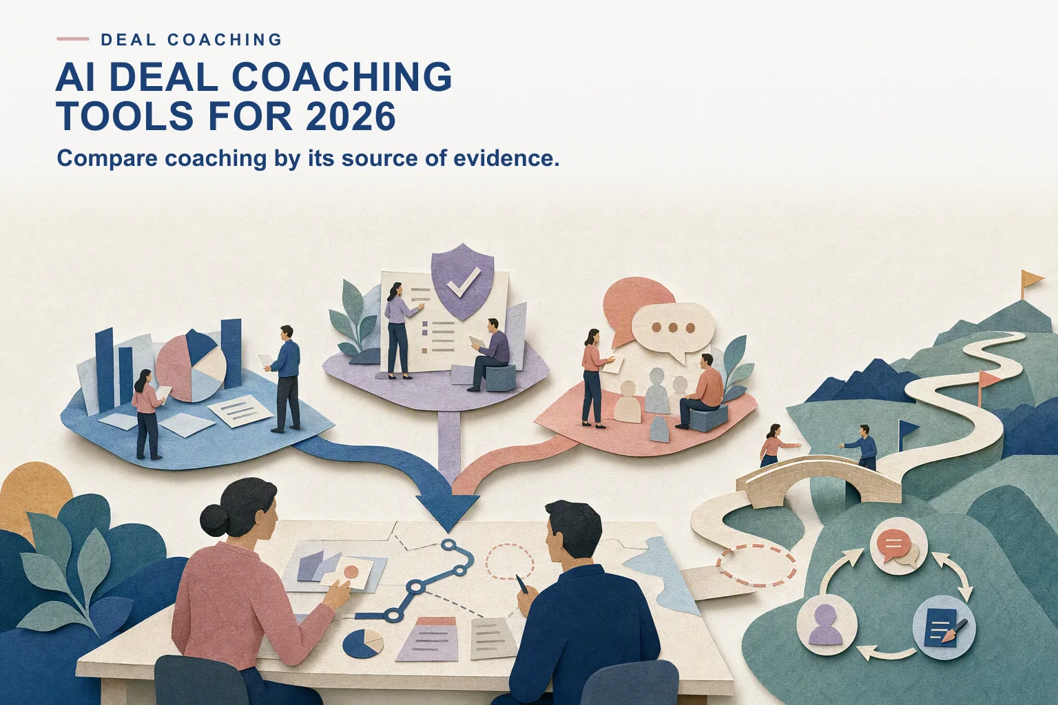 Editorial deal landscape showing pipeline evidence, enablement guidance, and buyer signals converging in a manager-led coaching decision.