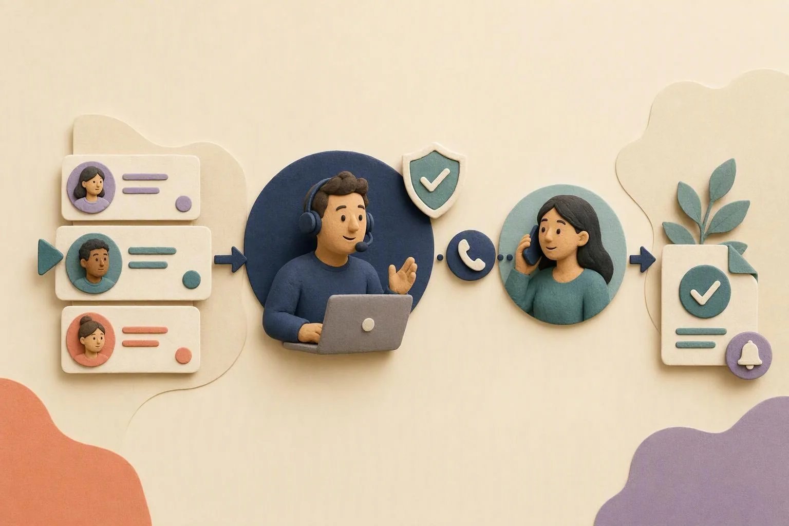 A compliant sales dialing workflow moves prioritized contacts through a respectful live conversation to follow-up.