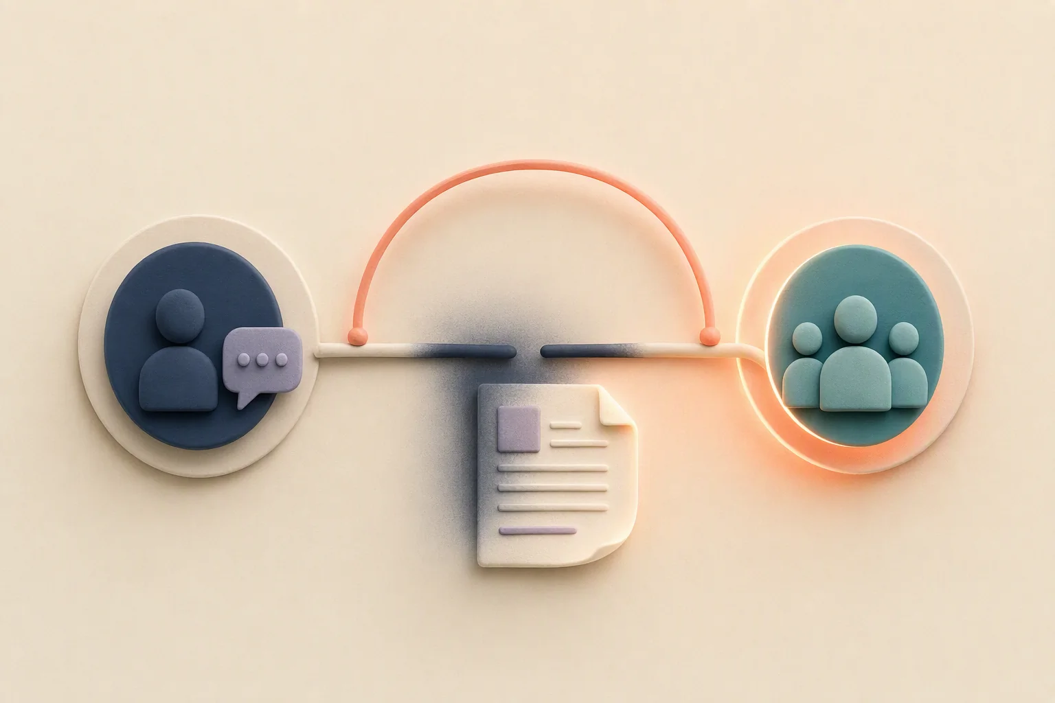 A broken buyer-engagement path reconnected by a coral arc, illustrating how to revive a B2B sales deal that has gone dark